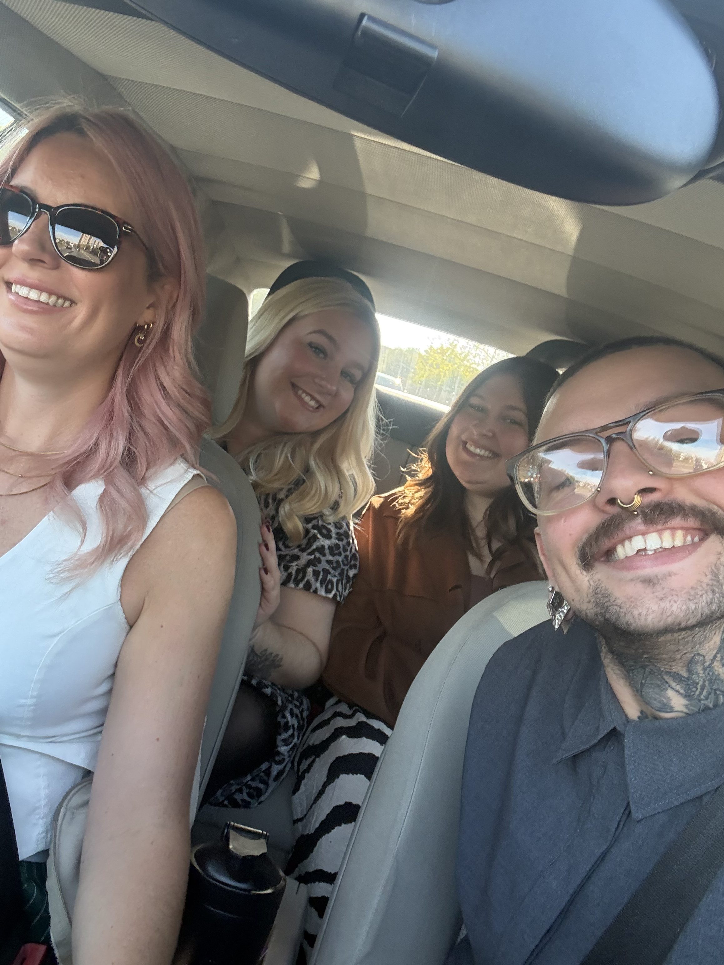 Chloe Lew Rhiannon and Beatrice in the car on the way to salon international